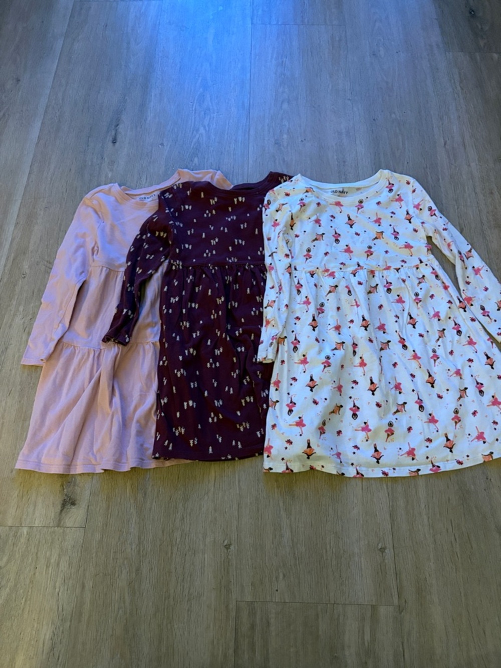 Old Navy Girls' Long Sleeve Tiered Dresses - Pink, Maroon, White